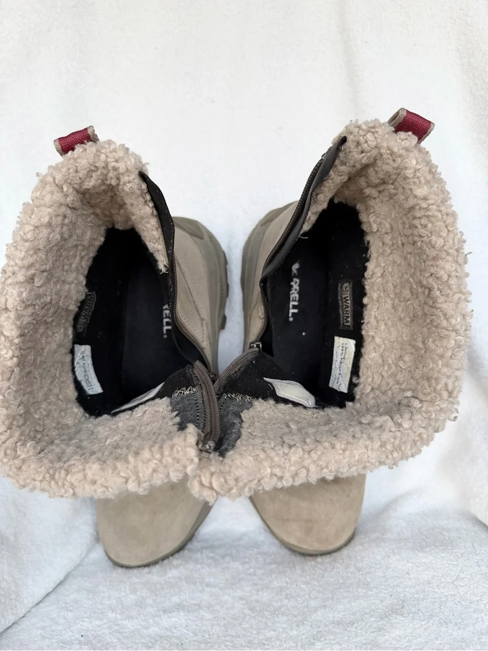 Merrell IcePack waterproof Winter Boots Taupe Suede Faux Fur Sz 8